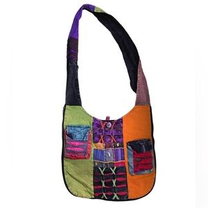 Colourful Patchwork Hippie Boho Shoulder Crossbody Bag made in Nepal